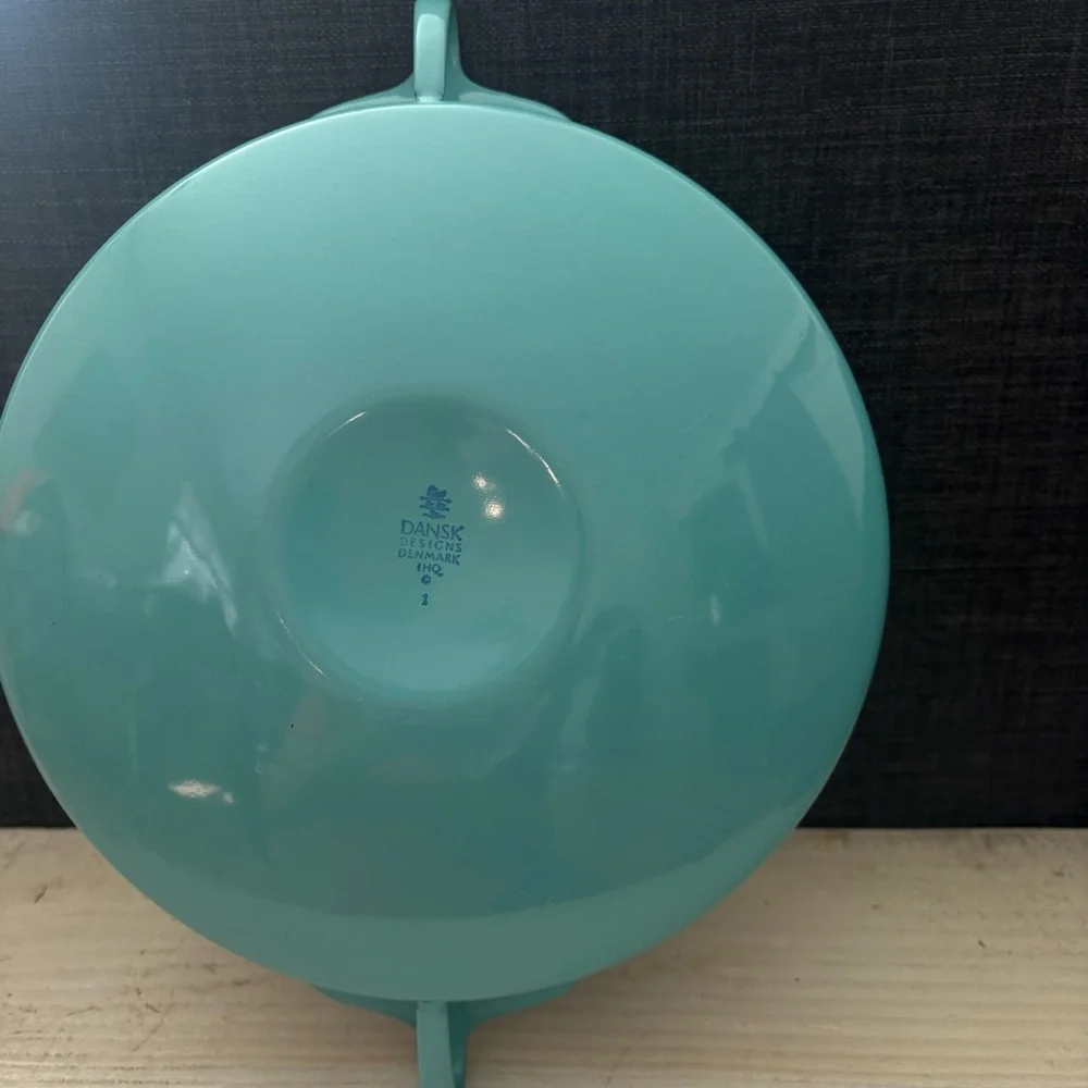 Dansk Turquoise Blue Enamel Paella Pan 13.25” Vintage MCM Kobenstyle Denmark